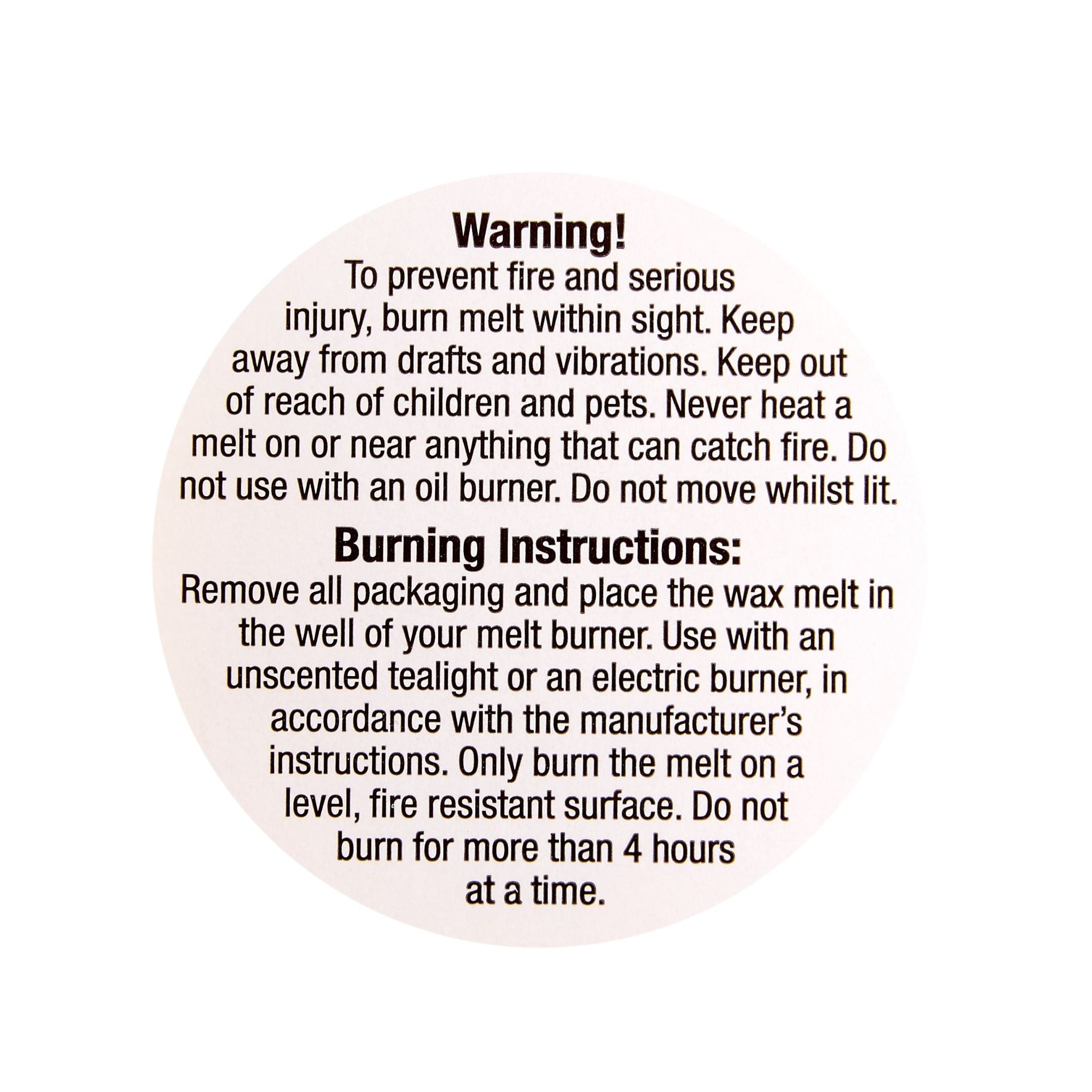 Small Wax Melt Safety Sticker